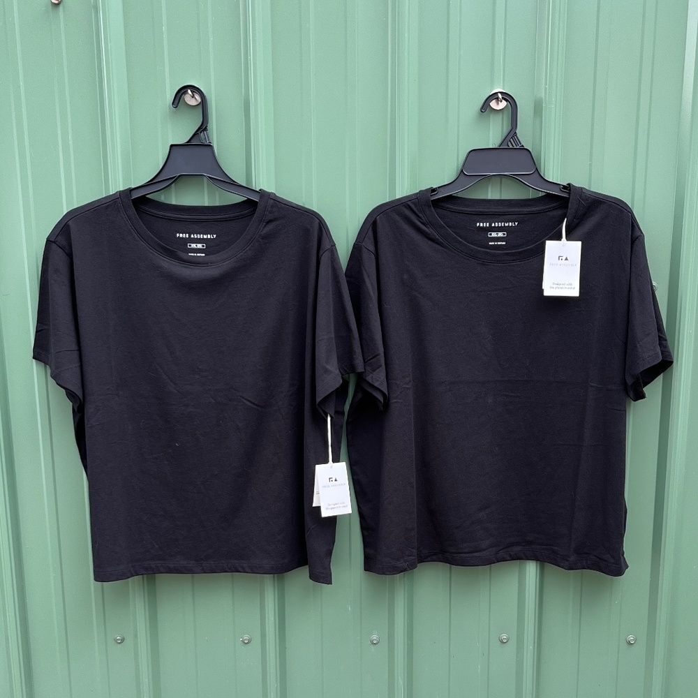 Women's Black Cotton Cropped Boxy Tee with Short Sleeves, 2-Pack Size XXL